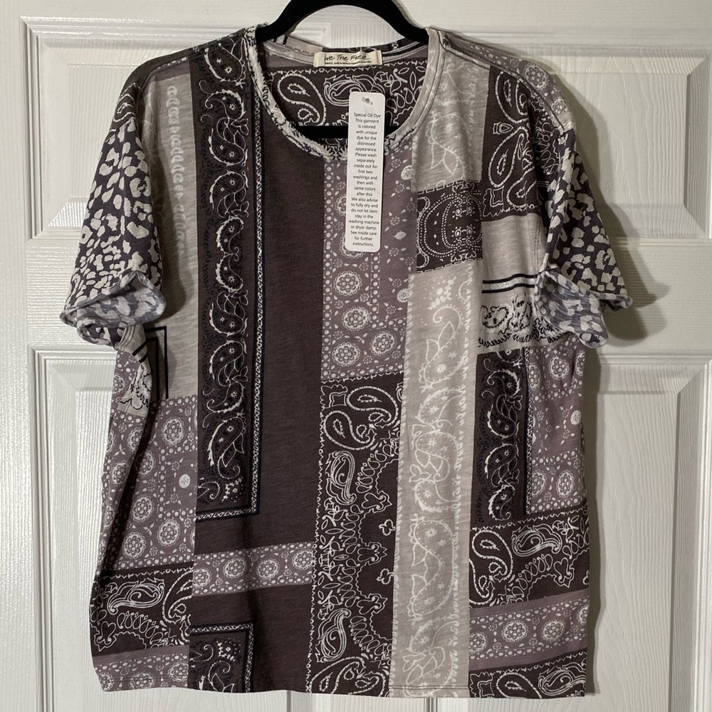 We The Free Patchwork Paisley Short Sleeve Tee in Gray and White - Picture 4 of 8